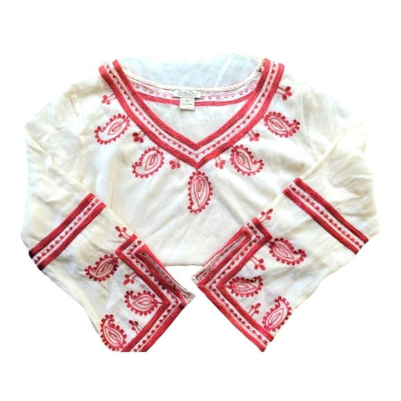 LUCKY BRAND TOPANGA DAYS BOHO White‎ and Red Embroidered Pesant Tunic/Top/Blouse - Picture 7 of 11